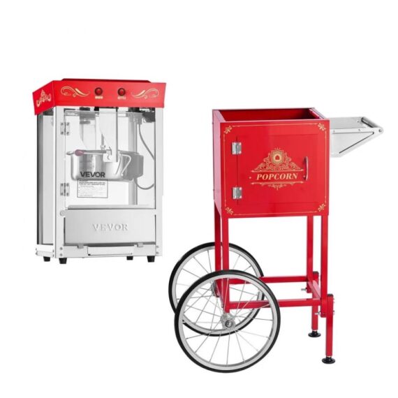 8oz Popcorn Machine and Cart (Includes Popcorn for 25 Servings & 25 Serving Bags)